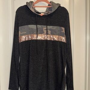 Sequin/Camo Color Block Hoodie